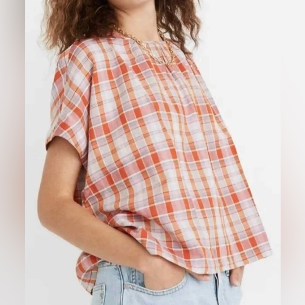 Madewell Small Plaid Shirred-Neck Boxy Top